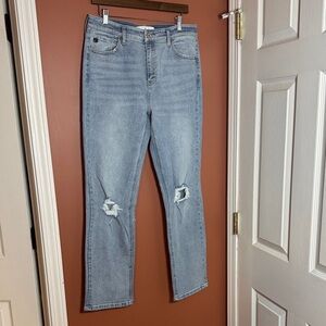 KanCan Light Blue Straight Leg Jeans with Knee Rips